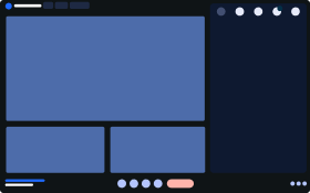 A digital dashboard interface with a large central section, smaller boxes below, and a sidebar with circular icons and a moon icon at the top.