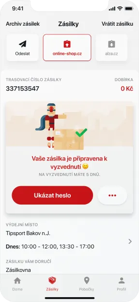 Parcels overview in Zásilkovna mobile app
