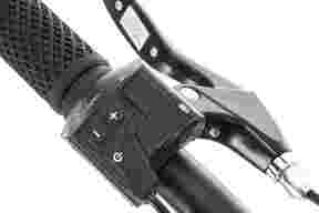 Close-up picture of a power control mounted on an ebike's handlebar.