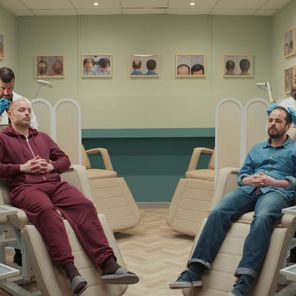 Two men getting hair transplants