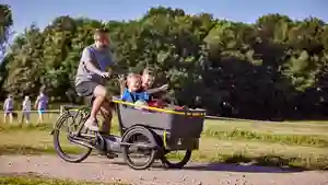 Man riding the Raleigh Stride Electric Cargo Bike