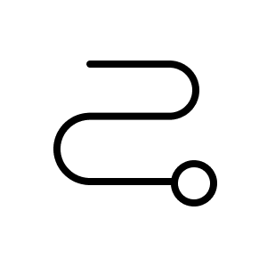 Illustration of a curved line connecting to a small circle.