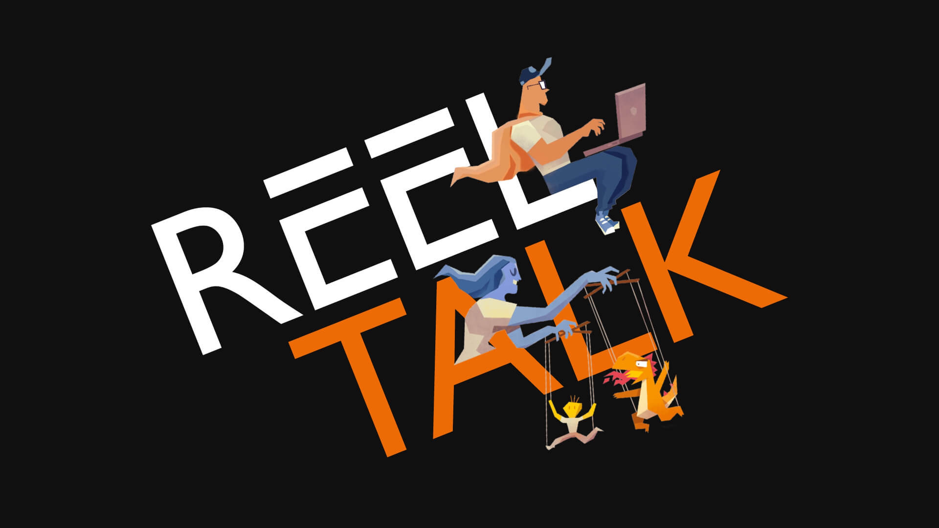 Reel talk logo on a black background