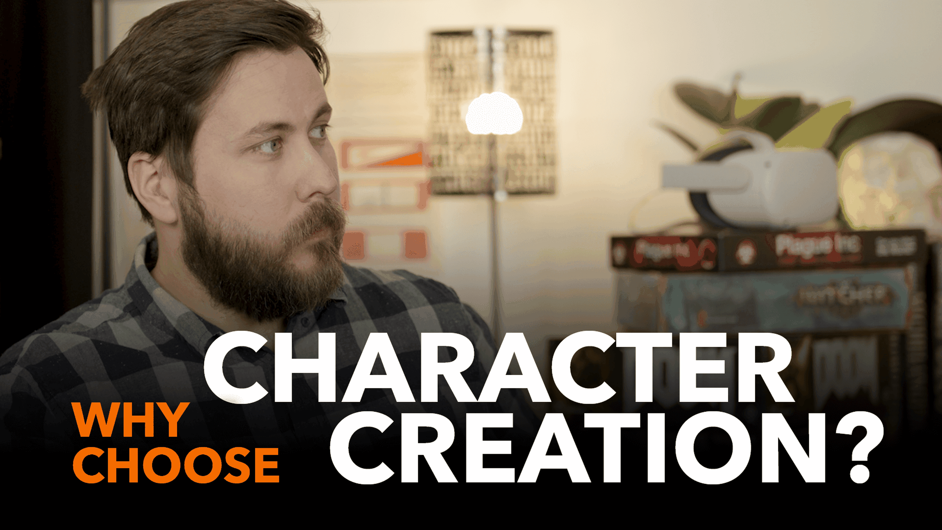 Image of Michael Davies with text saying why choose character creation