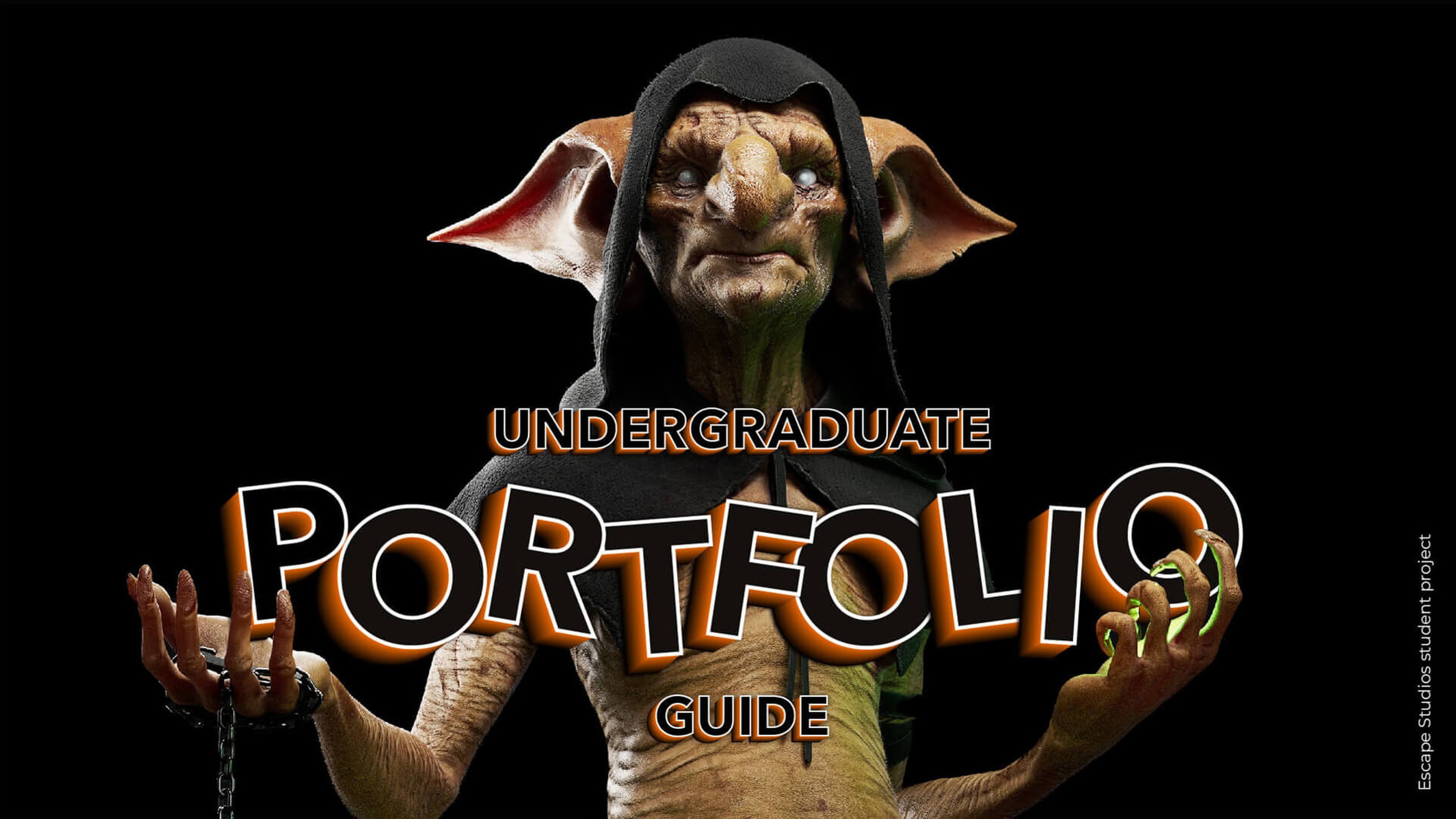 Title image for Undergraduate Portfolio Guide with student work character