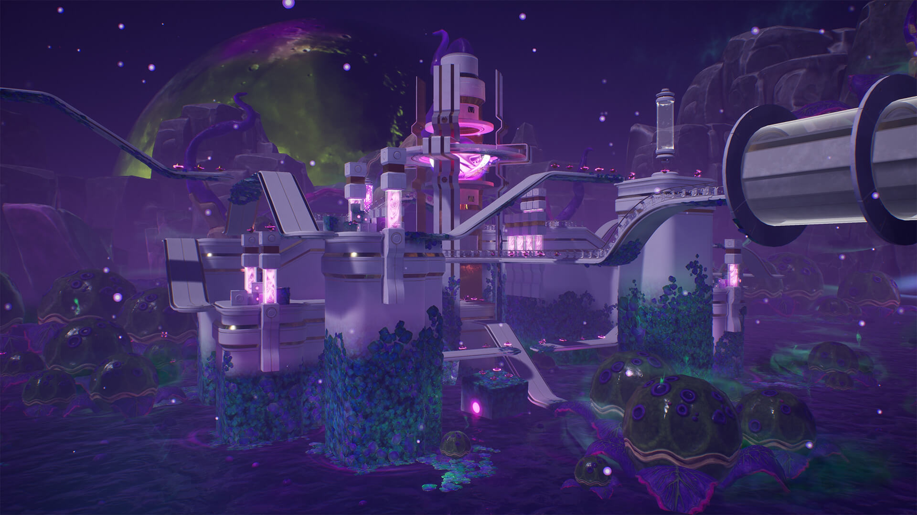 Floating purple city above the sea