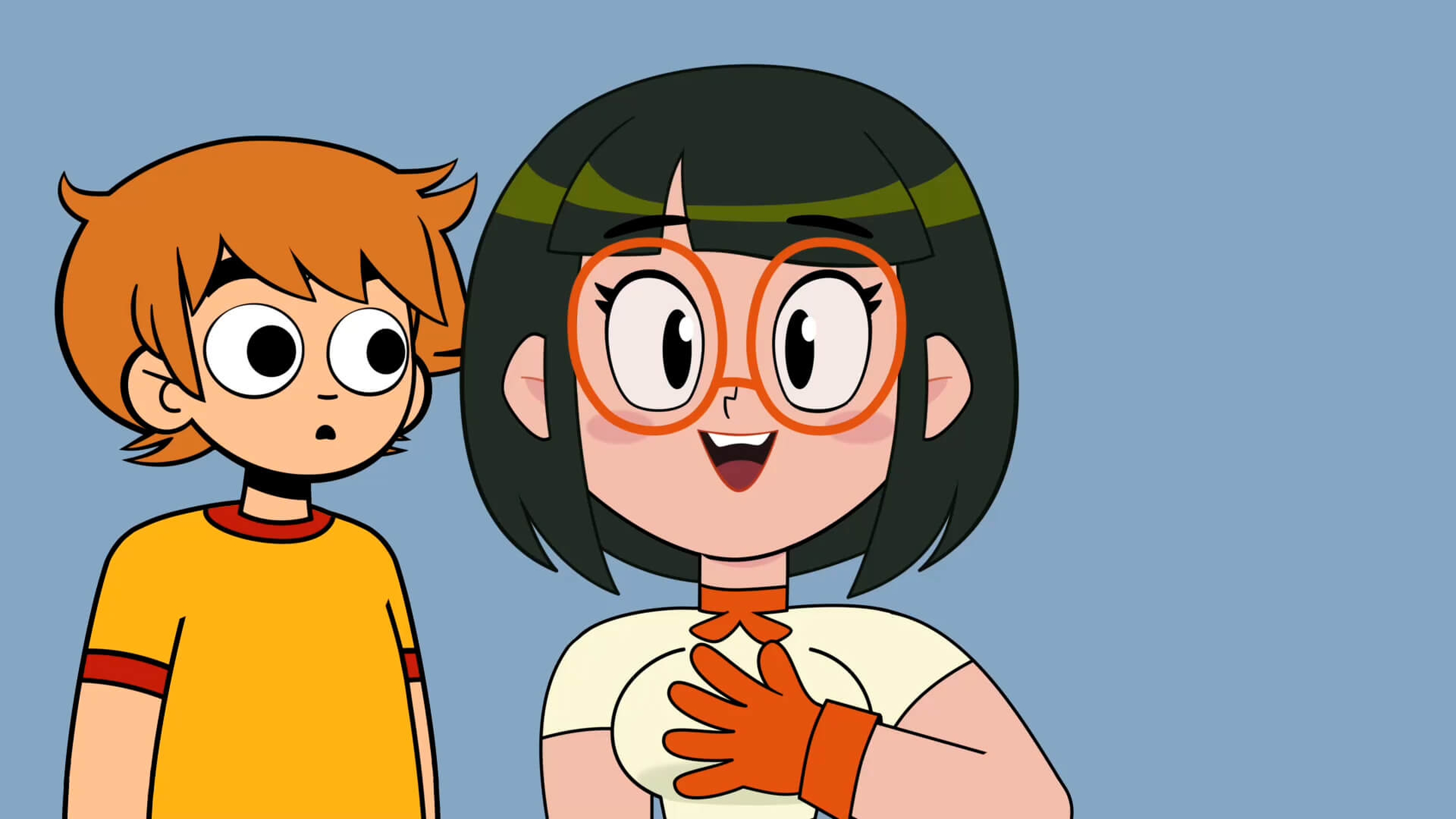 Two 2D animated characters looking surprised