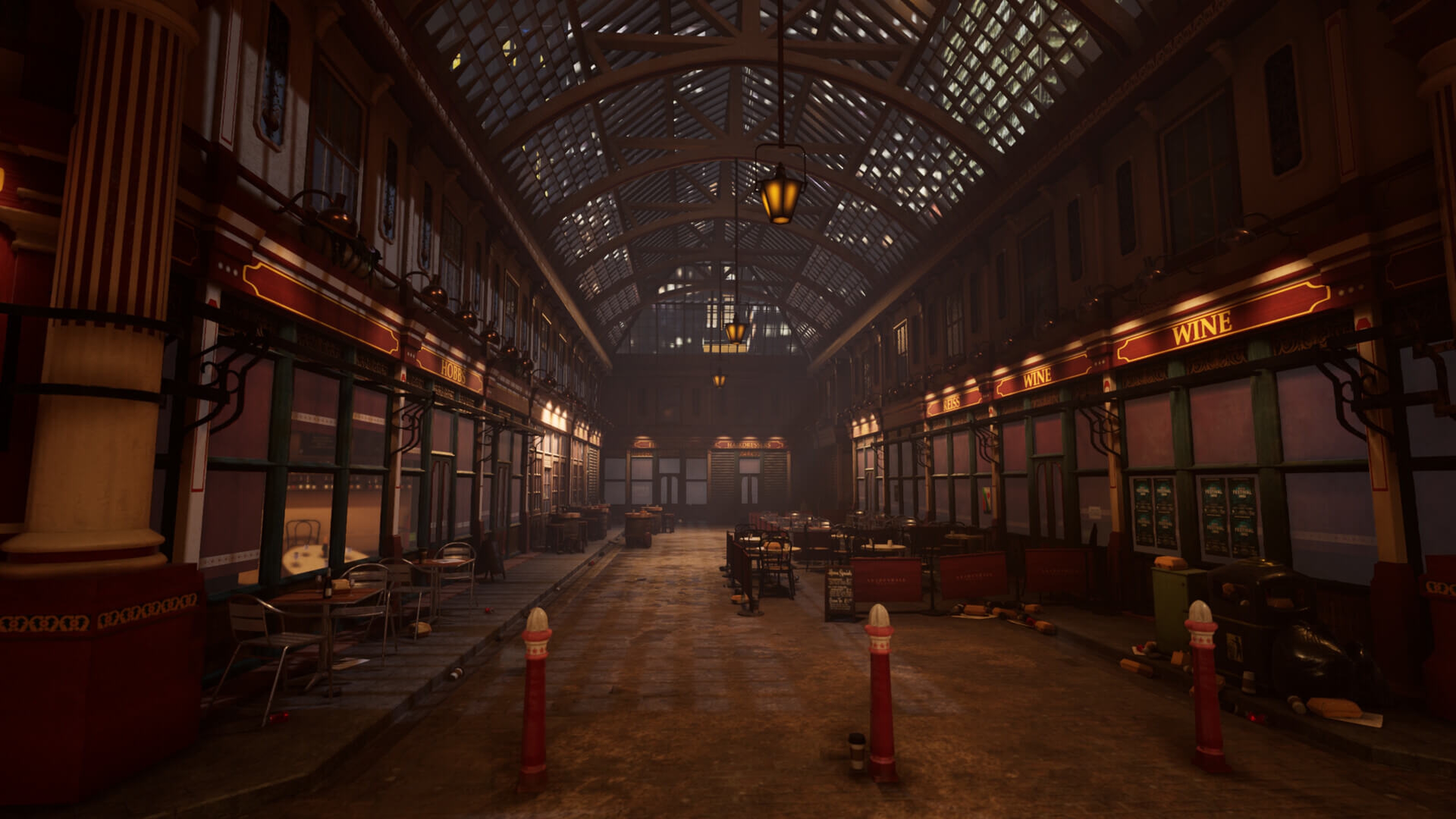 An empty Leadenhall market at night