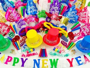 Plastic Necklaces Includes Happy New Year Headband 52 Pieces New Years Party Decorations Kits for 16 Christmas Aluminum Film Party Favors Supplies for New Year Tassel Cone Hats 
