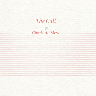 Title page of "The Call" by Charlotte Mew with red text on a textured, off-white background.
