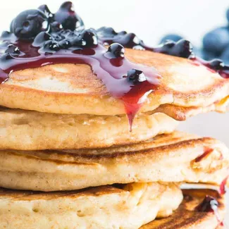 Whole Wheat Blueberry Pancakes with Blueberry Grape Compote