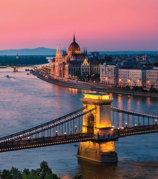 bridgeview in budapest hungary at sunset