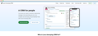 Screenshot from Less Annoying CRM homepage