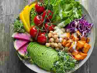 Plate of vegetables and salad