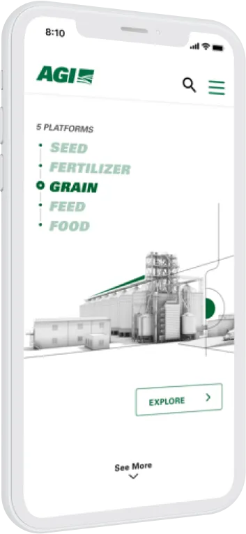 A phone showing the Grain page on the AGI website