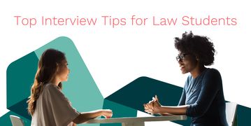 A job interview is seen in profile. Two people, an interviewer and interviewee, appear before the Flex Legal branding