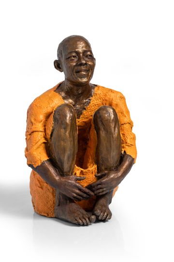 sculpture, sculpture joyeuse, moine bouddhiste bronze
