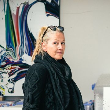 Katrin Fridriks in her studio looking to the side