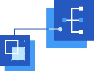 Illustration of two blue boxes with a line connecting them