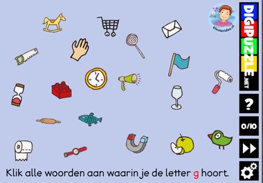 Kleuteridee.nl, Interactief letterspel bij de letter g voor kleuters, voor tablet, computer en digibord
