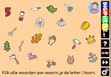 Kleuteridee.nl, Interactief letterspel bij de letter l voor kleuters, voor tablet, computer en digibord