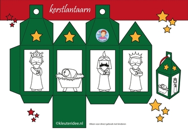 Lantaarn kerst groen, wijzen uit het Oosten, kleuteridee.nl, free printable.