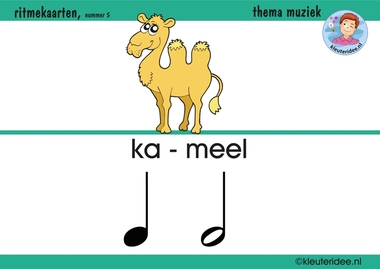 Ritmekaart voor kleuters 5 kameel, thema muziek, kleuteridee.nl, free download