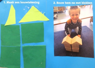 Maak een bouwtekening en maak hem na met blokken, thema 'wij bouwen een huis', kleuteridee.nl
