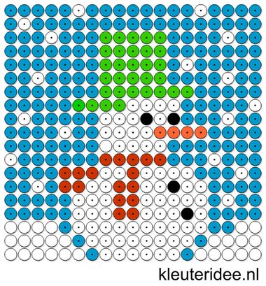 Kralenplank sneeuwpop 2, kleuteridee.nl , free printable Beads patterns preschool