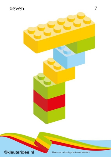 Cijfers van lego 1 -10 voor kleuters, nummer 7 , kleuteridee.nl , lego numbers for preschool 1-10 , free printable.