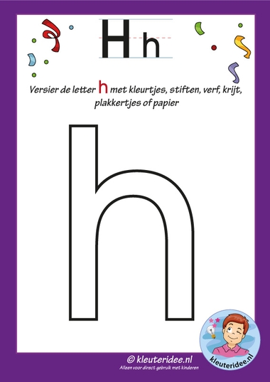 Pakket over de letter h blad 4, versier de letter h, letters aanbieden aan kleuters, kleuteridee, free printable.