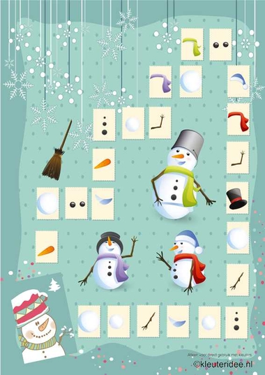 Het super coole sneeuwpop spel A3, kleuteridee.nl , super cool snowman game for preschool A3 , free printable, with Dutch and English game rules