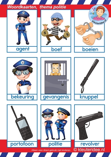 Woordkaarten 1 voor kleuters, thema politie.