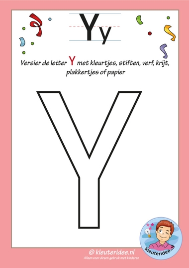 Pakket over de letter y blad 6, versier de hoofdletter Y, kleuteridee, free printable