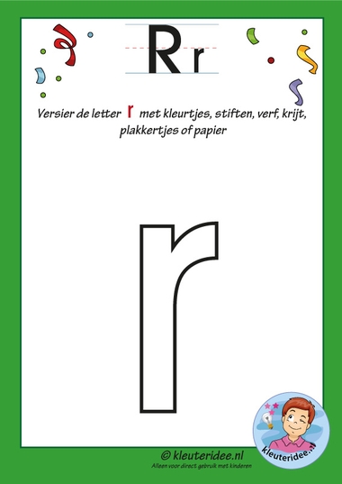 Pakket over de letter r blad 5, versier de letter r, kleuteridee, free printable