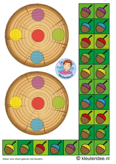 Eikelspel voor kleuters, spelbord voor spelers 2, thema herfst, by juf Petra van kleuteridee, Preschool acorn game, personal gameboard 2, free printable.