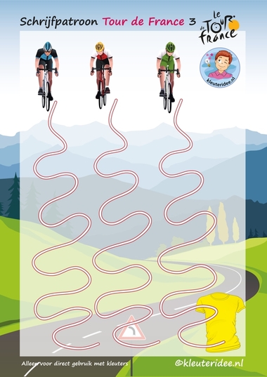 Schrijfpatroon, Tour de France 3, voor kleuters, kleuteridee.nl, Writing pattern free printable.