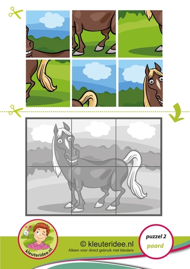 2. Puzzel paard, kleuteridee, thema boerderij, Preschool horse puzzle, free printable.