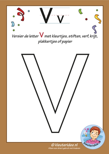 Pakket over de letter v blad 6, versier de hoofdletter V, kleuteridee, free printable