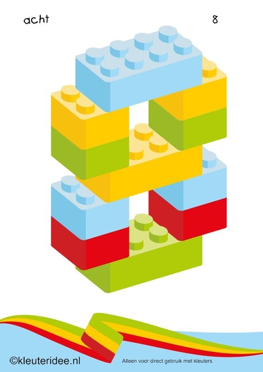 Cijfers van lego 1 -10 voor kleuters, nummer 8 , kleuteridee.nl , lego numbers for preschool 1-10 , free printable.