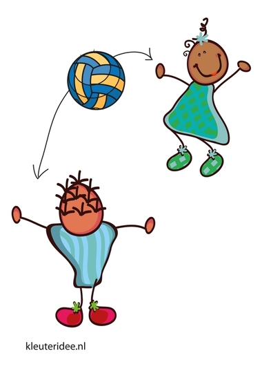 Bewegingskaart bal voor kleuters, bal overgooien in tweetallen, kleuteridee.nl, free printable moving cards for preschool
