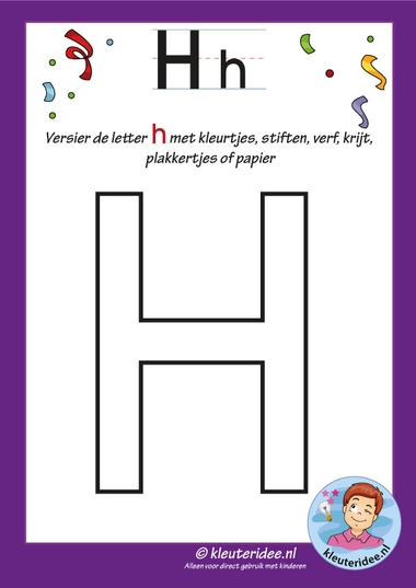 Pakket over de letter h blad 4, versier de hoofdletter H, letters aanbieden aan kleuters, kleuteridee, free printable.