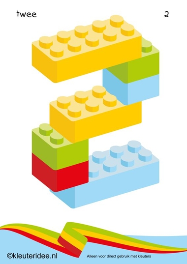 Cijfers van lego 1 -10 voor kleuters, nummer 2 , kleuteridee.nl , lego numbers for preschool 1-10 , free printable.