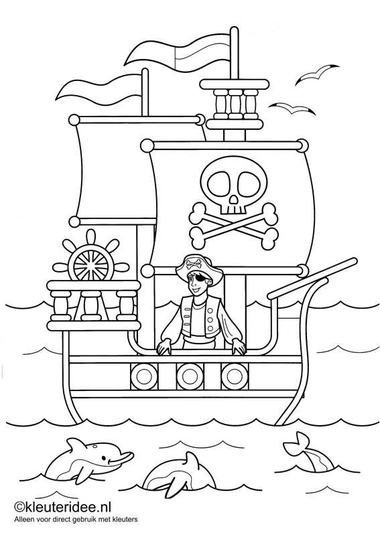kleurplaat piraten 1, kleuteridee.nl , op de site nog veel meer piratenkleurplaten, pirates coloring free printable.