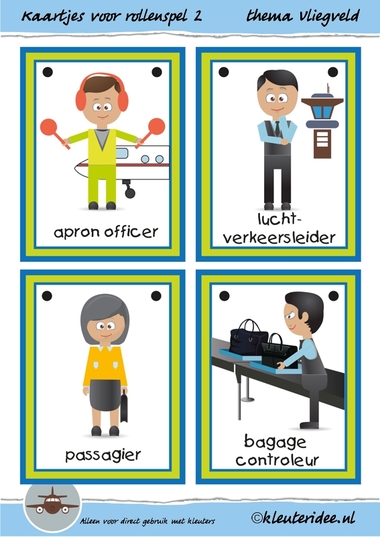 Kaarten voor rollenspel 2 in de hoeken bij thema vliegveld voor kleuters, juf Petra van kleuteridee, free printable.