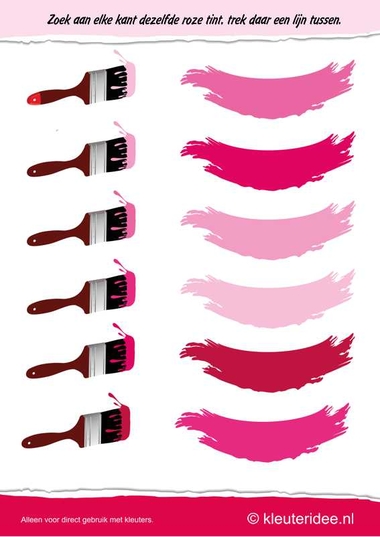 Zoek aan elke kant hetzelfde roze , kleuteridee.nl , search on each side the same pink , free printable.