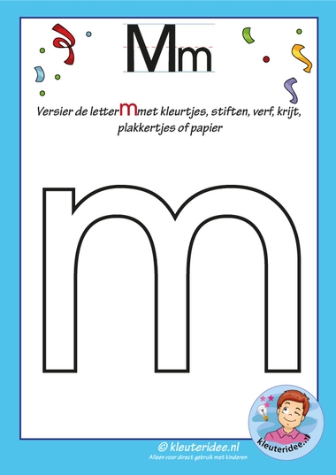 Pakket over de letter m blad 5, versier de m, kleuteridee, free printable
