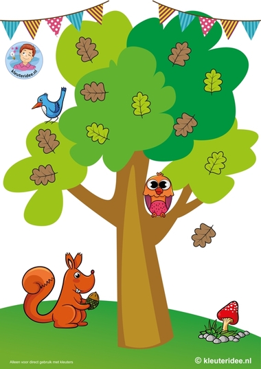 Eikelspel voor kleuters, spelbord, thema herfst, by juf Petra van kleuteridee, Preschool acorn game, gameboard, free printable.