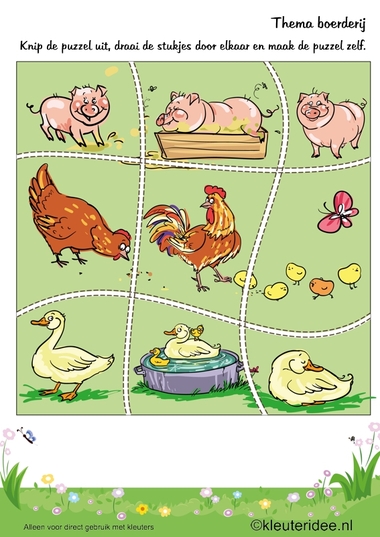 Puzzel boerderijdieren, thema boerderij, kleuteridee , Preschool puzzle, farm theme, free printable.