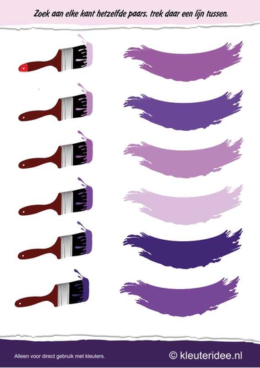 Zoek aan elke kant hetzelfde paars , kleuteridee.nl , search on each side the same purple , free printable.